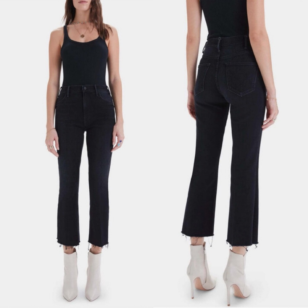 MOTHER Jeans Hustler Ankle Fray Encounters at Night Cropped Black Size 29 - Picture 15 of 15